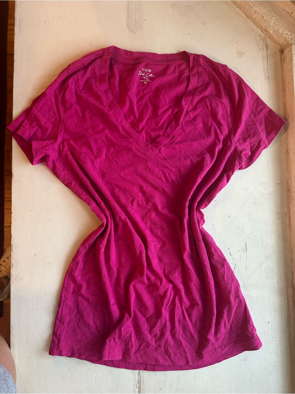 J. Crew V-Neck Short Sleeve Tee in Fuchsia